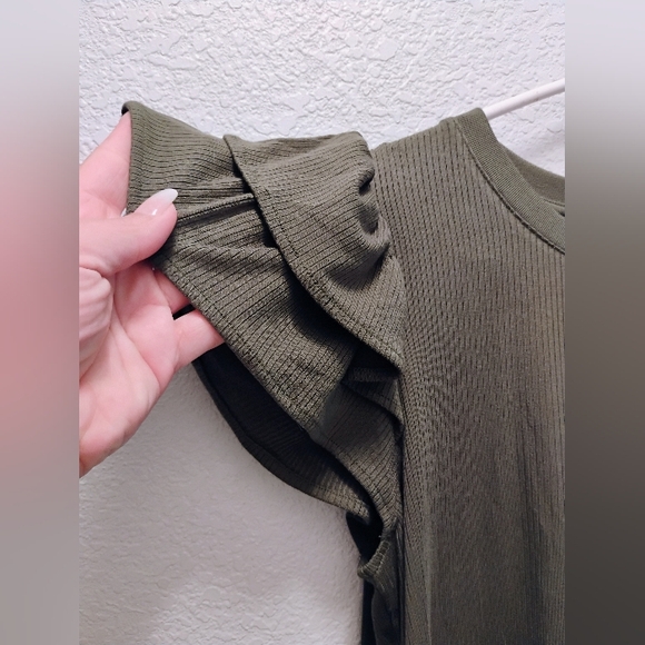 Olive Ruffle Sleeve Top - Picture 4 of 9